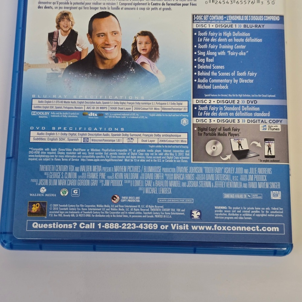 Tooth Fairy Dwayne Johnson Blu-ray DVD Combo Blue Family Comedy - Picture 4 of 6